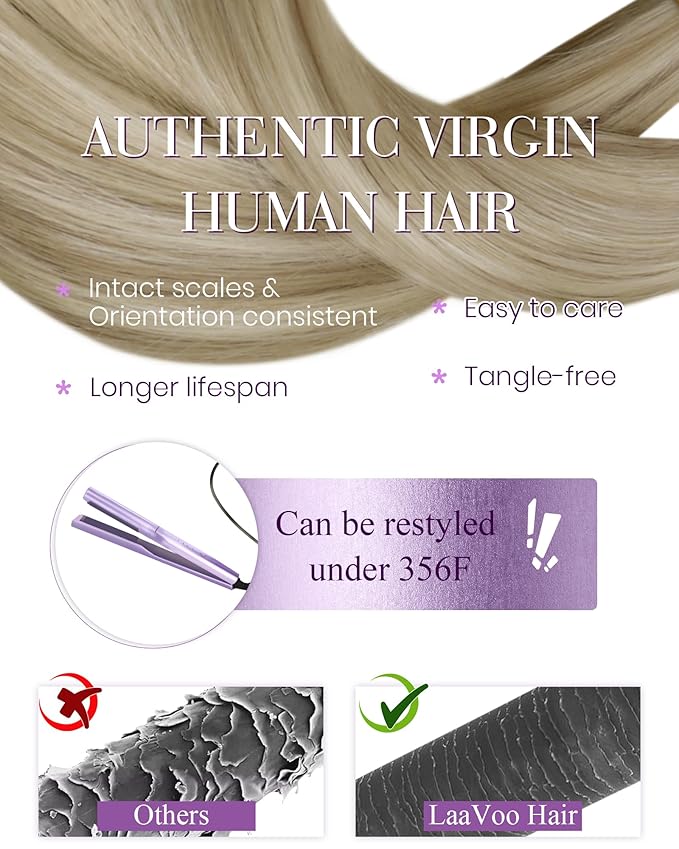 LaaVoo Nano Bead Hair Extensions Human Hair Highlight Blonde Nano Hair Extensions Human Hair Blonde Nano Ring Hair Extensions Real Human Hair 18inch 1g/s 50g/pack