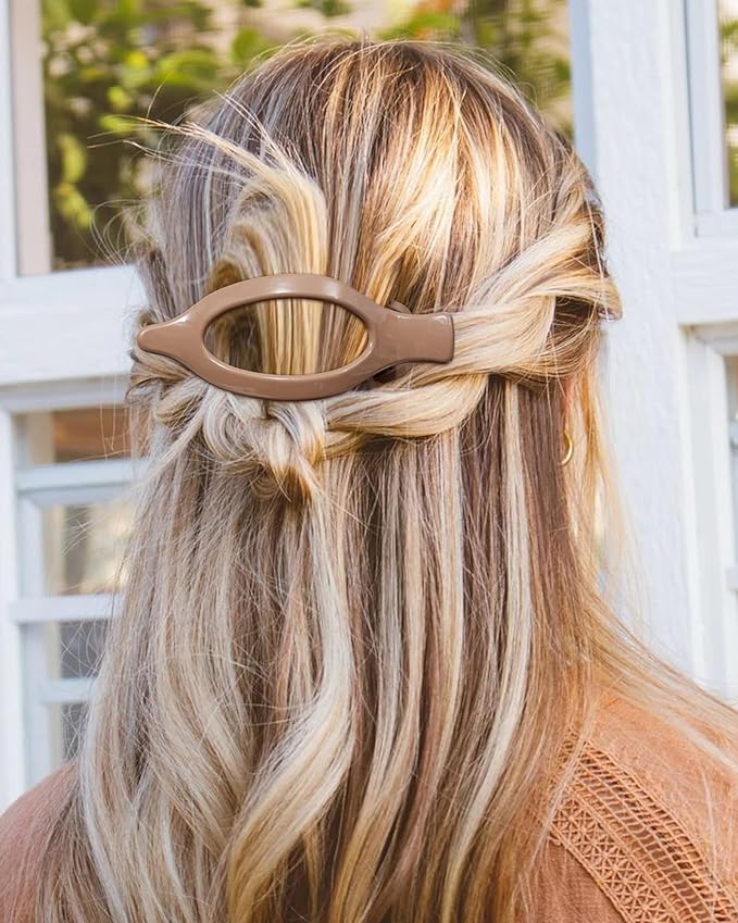 6 PCS French Flat Hair Clips for Women 2 Styles Large Matte Flat Claw Clips Strong Hold No-Slip French Hair Barrettes for Thick Thin Hair(Leopard 2 + Brown 2)