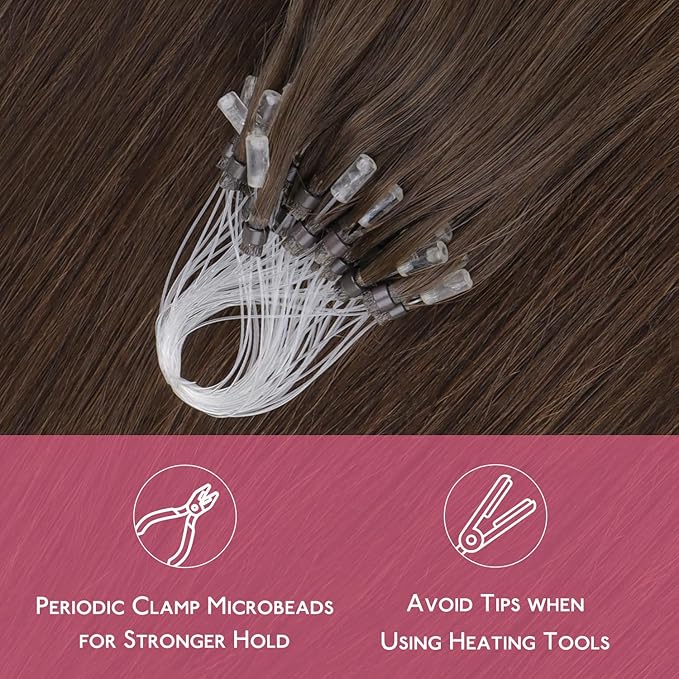 WENNALIFE Microlink Hair Extensions Human Hair, 50g 50s 18 Inch Chocolate Brown Remy Micro Bead Hair Extensions Real Human Hair Micro Link Micro Loop Micro Ring Hair Extensions Straight Microlinks