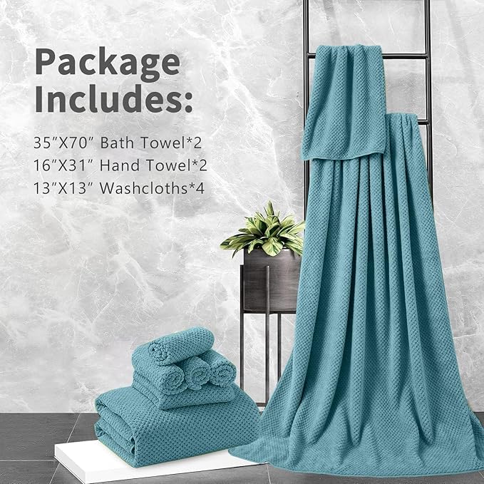 8 Piece Bathroom Towel Set |2 Oversized Large Bath Towels Sheet,2 Hand Towels and 4 Washcloths| 600GSM Ultra Soft Luxury Premium Towel Set Highly Absorbent Quick Dry Hotel Towel Collection,Turquoise