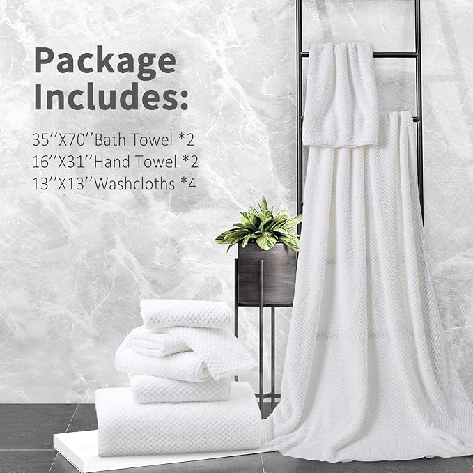 8 Piece Bathroom Towel Set White |2 Oversized Large Bath Towels Sheet,2 Hand Towels and 4 Washcloths| 600GSM Ultra Soft Luxury Premium Towel Set Highly Absorbent Quick Dry Hotel Towel Collection