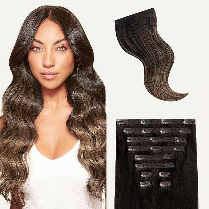 Luxy Hair 24" Mocha Bronde Balayage Classic Clip-In Hair Extensions (240 grams) 100% Remy Human Hair, Natural,Volume, 10-Piece Set, Blends Easily