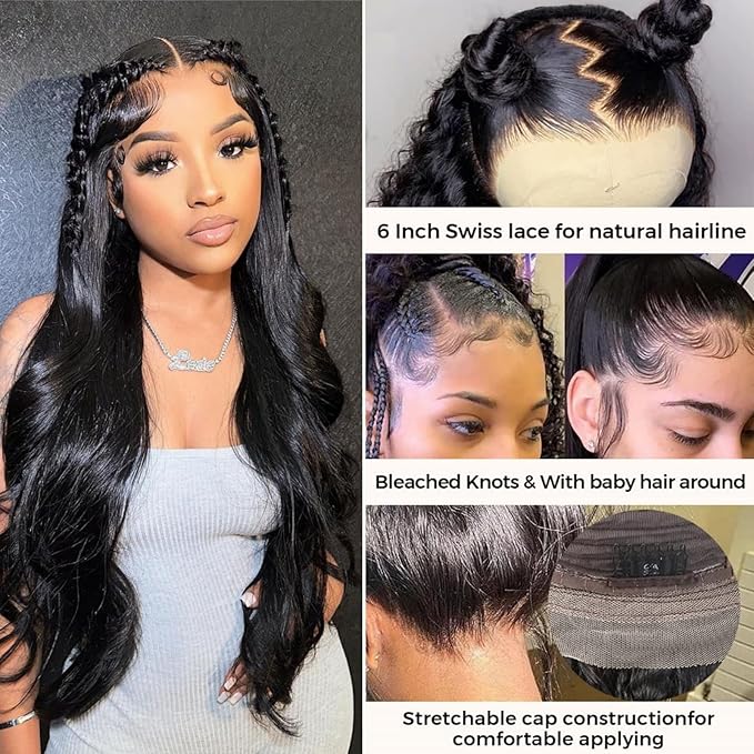 13x6 Body Wave Lace Front Wigs Human Hair Pre Plucked 180 Density Virgin Real Human Wig 3x Longer Lifespan HD Lace Frontal Wigs Human Hair for Women (Natural Black, 22inch)