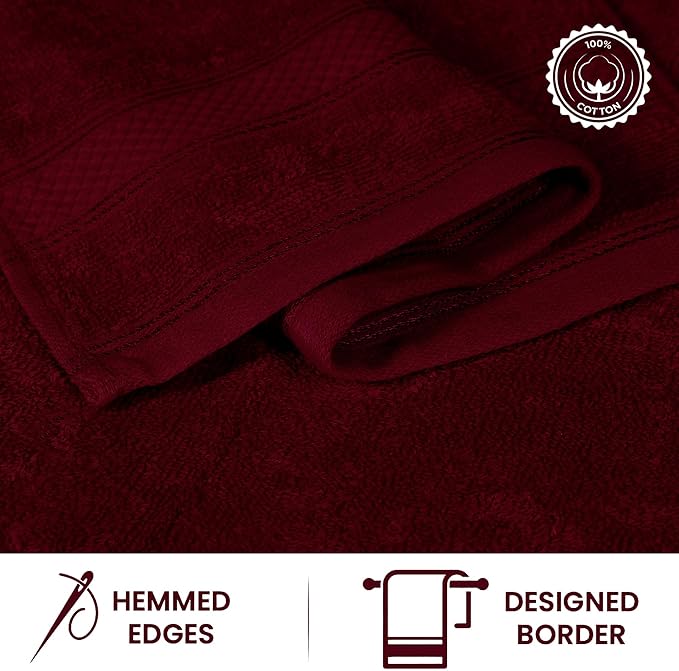 Casa Lino Face Towels & Body Wash Cloths for Showering - 100% Cotton Wash Cloths for Bathroom - Highly Absorbent & Quick Drying Washcloth Set - Cotton Washcloths 24 Pack (12" x 12") - (Burgundy)
