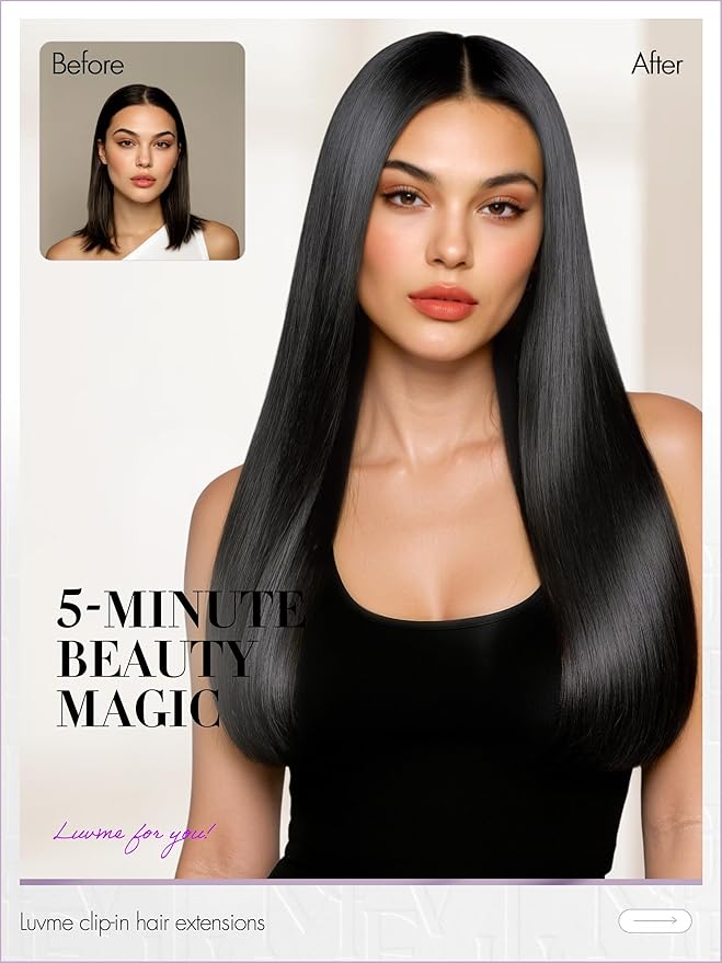 LUVME Straight Seamless 70g 4Pcs Clip in Hair Extensions Full Max with 14inch Remy Human Hair Clip ins Extensions, Natural Black 100% Real Soft Hair