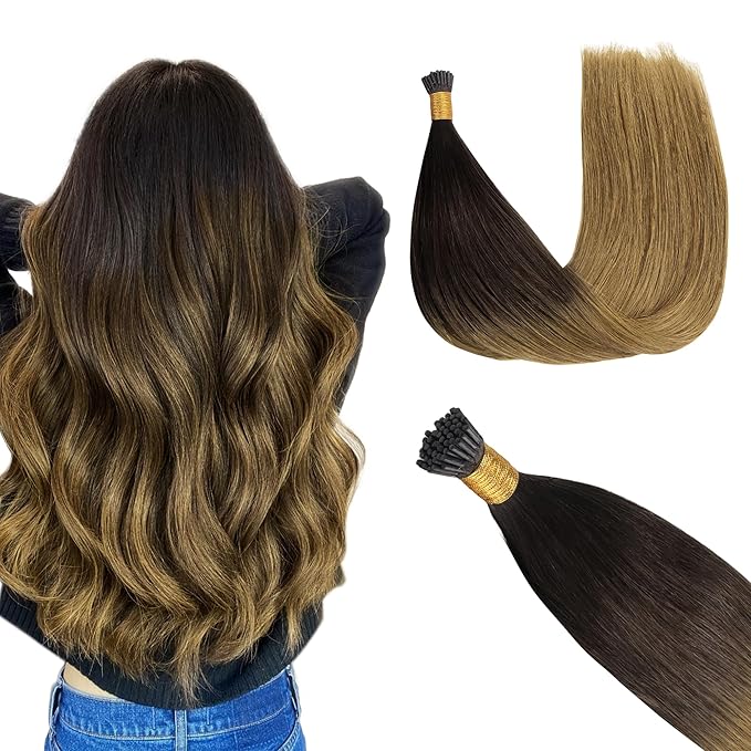 GOO GOO I Tip Hair Extensions, Real Human Hair, 14inch 50g 100S, Cold Fusion I Tip, Invisible Remy, Chocolate Dip Color Melt