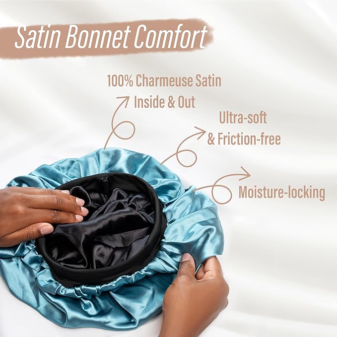 CAPLORD Double Sided Satin Bonnet for Sleeping - Adjustable Silk Sleep Cap for Women and Men
