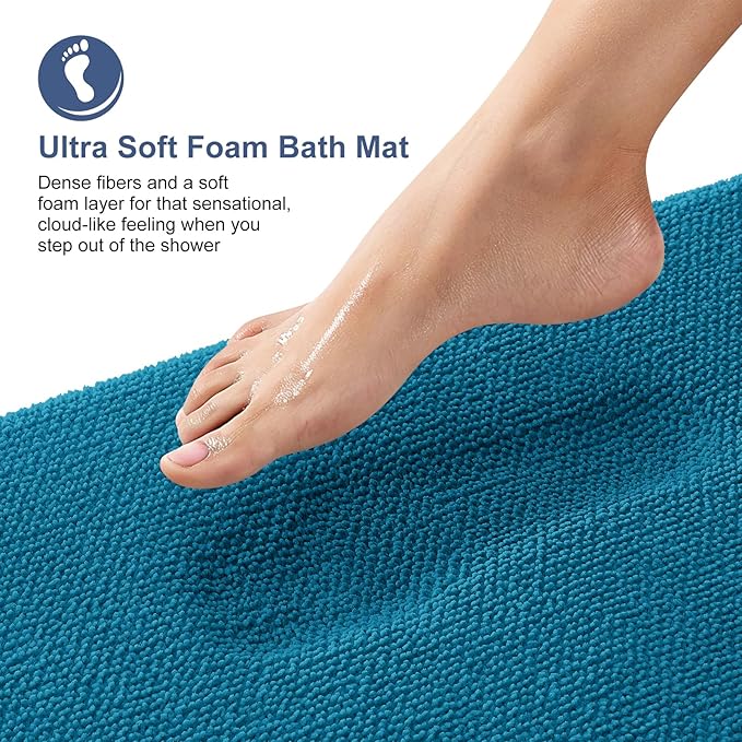 OLANLY Thick Memory Foam Bath Mat Rug 59x20, Extra Soft Absorbent Bathroom Rug, Quick Dry Bath Mat, Non-Slip, Machine Washable Carpet for Bathroom, Tub and Shower, Home Decor Accessories, Peacock Blue