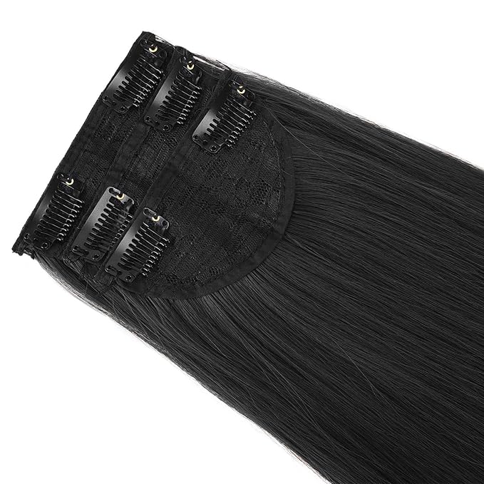 REECHO Thick Long Straight 3PCS Set Clip in on Hair Extensions for Women Girls (28 Inch (Pack of 3), Natural Black - Straight)