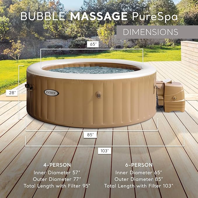 INTEX PureSpa 6 Person Bubble Massage Inflatable Hot Tub Spa Bundled with Battery Powered Multicolor LED Light, and Adjustable Headrest (2 Pack)