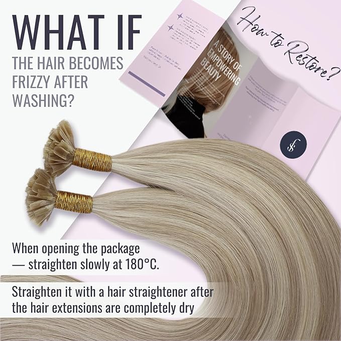 Fshine Ash Blonde Mixed With Bleach Blonde Highlight U Tip Hair Extensions - 16 Inch Keratin Bond Human Hair Extensions for Women 50g/50s