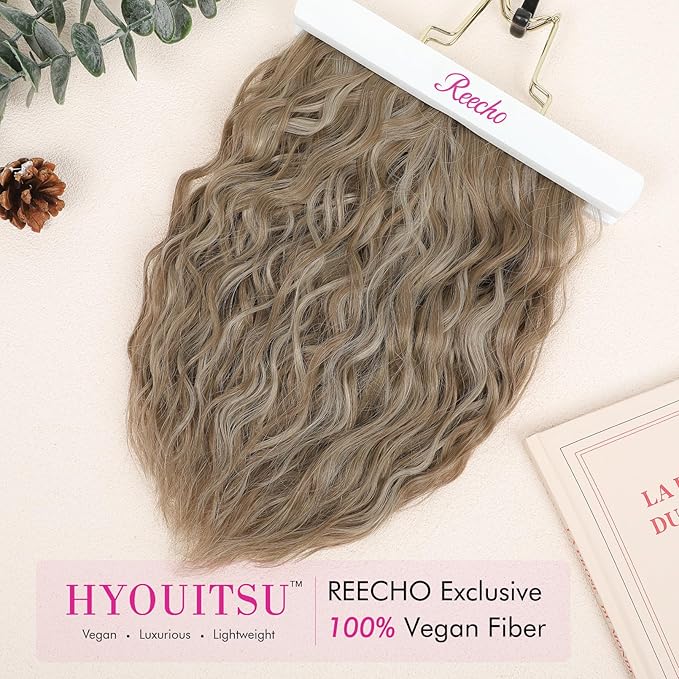 REECHO Clip in Hair Extensions, 4PCS Hair Extensions 12" Short Curly Wavy Blonde hair extensions Invisible Lace Weft Natural Soft Hairpieces for Women – Light Ash Brown with Highlights