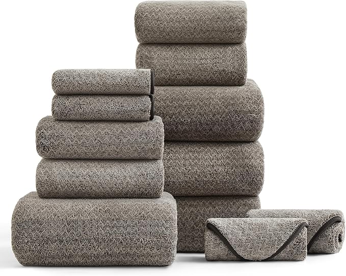 Ultra Soft Bath Towel Set,12 Piece (4 Bath Towels,4 Hand Towels,4 Washcloths) Family Bathroom Towels Set with Hanging Loop,Quick Dry Extra Absorbent Shower Towel for Bathroom,Hotel,Spa-Dark Brown