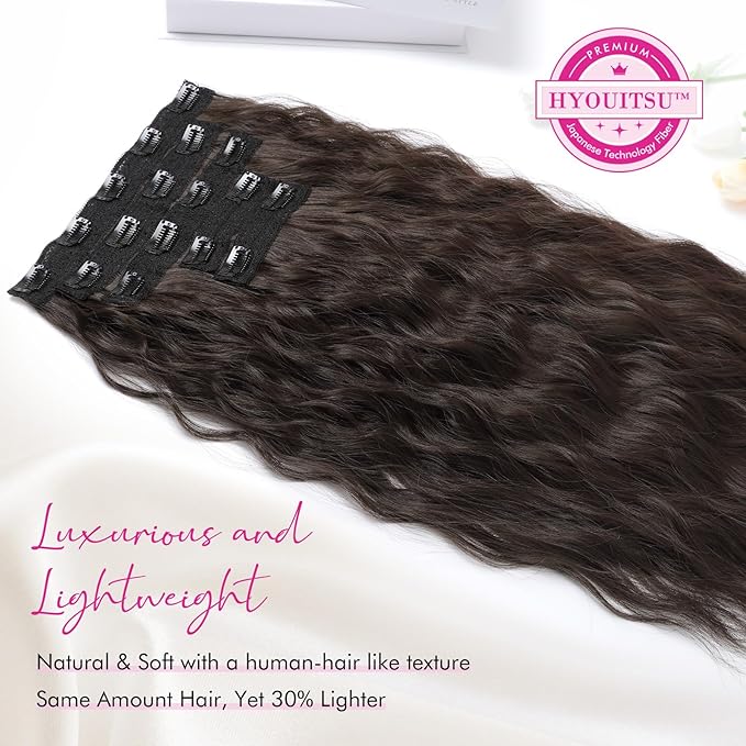 REECHO Clip in Hair Extensions, 5PCS Brown Hair Extensions 24" Thick Long Loose Waves hair extensions HE002 Invisible Lace Weft Natural Soft Hairpieces for Women – Dark Chocolate Brown