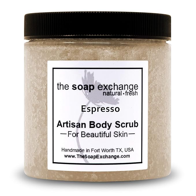 The Soap Exchange Sugar Body Scrub - Espresso Scent - Hand Crafted 16 fl oz / 480 ml Natural Artisan Skin Care, Shea Butter, Exfoliate, Moisturize, & Protect. Made in the USA.