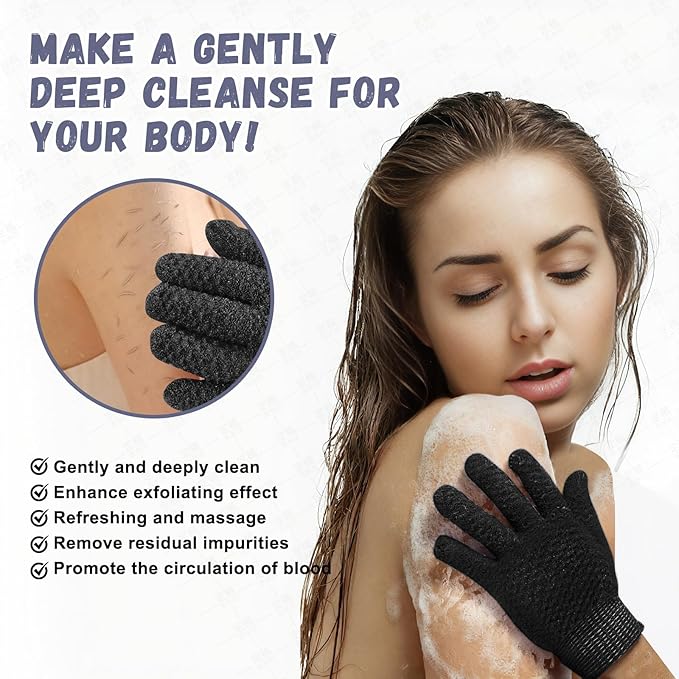 Exfoliating Dual Texture Bath Gloves for Shower Spa Massage and Body Scrubs, Dead Skin Cell Remover, body scrubber with Hanging Loop