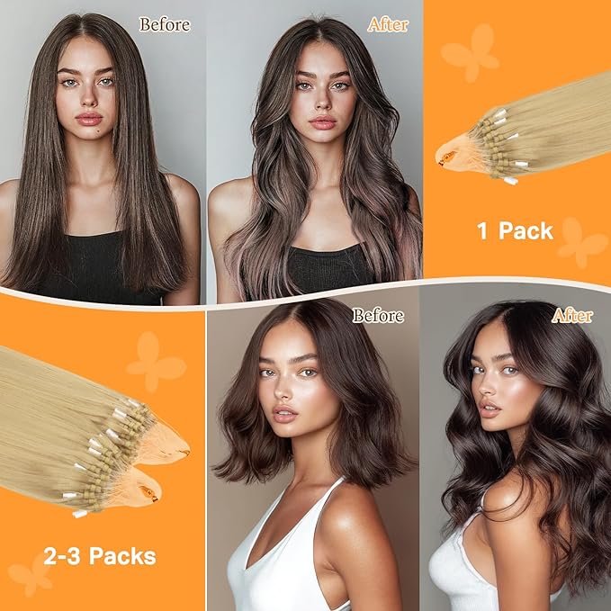 Doores Micro Ring Hair Extensions Human Hair, Drity Blonde Mixed Platinum Blonde 24 Inch 50g/50s, Micro Bead Hair Extensions Real Human Hair Remy Hair