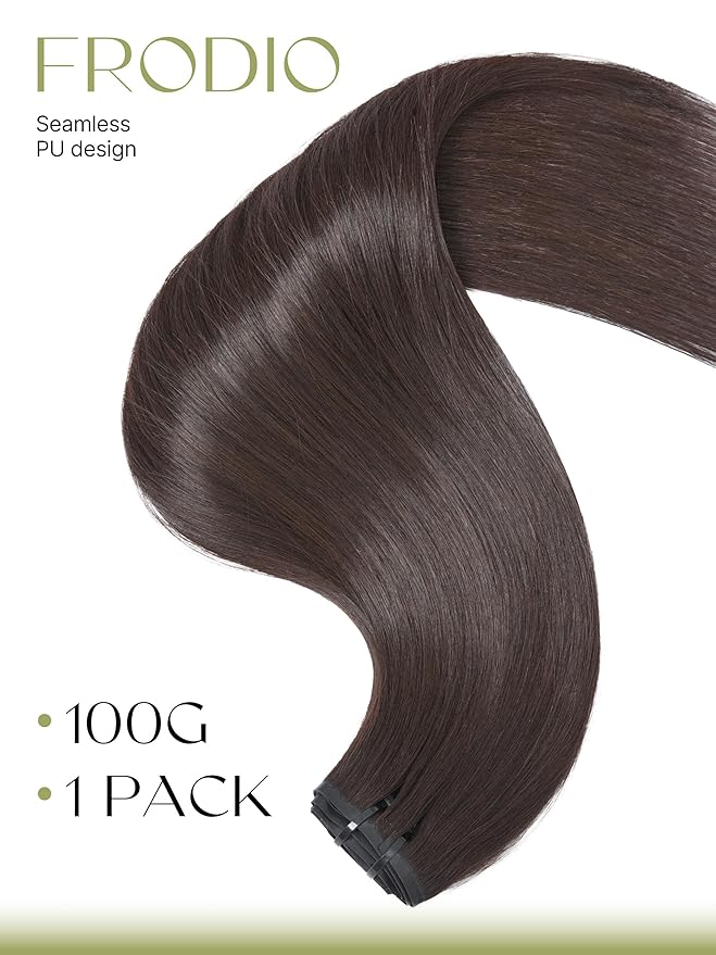 Frodio Clip Ins Hair Extensions Dark Brown Remy Real Human Hair Pu Seamless Silk Long Straight Invisible Full Thick Virgin Brazilian Beauty For Women Can Be Body Wave 100g 7 Piece