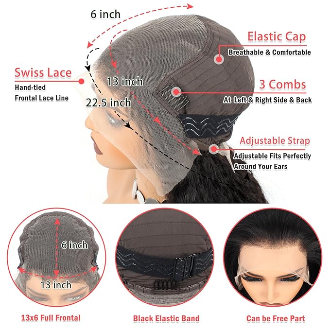 13x6 HD Transparent Lace Front Wigs Human hair Pre Plucked 200% Density Brazilian Water Wave Frontal Wigs Human Hair with Baby Hair Natural Hairline Natural Black Color 28 Inch
