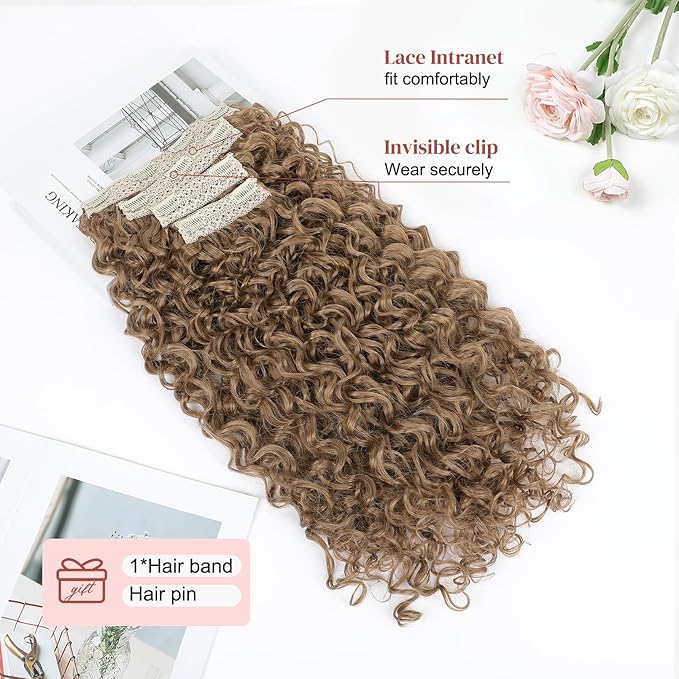 LONAI 4PC Clip in Hair Extensions, 100％ Pure Protein Silk Curly Hair Extension for Women, 26 Inch Long Soft Natural Hair Extensions-Deep Dirty Blonde