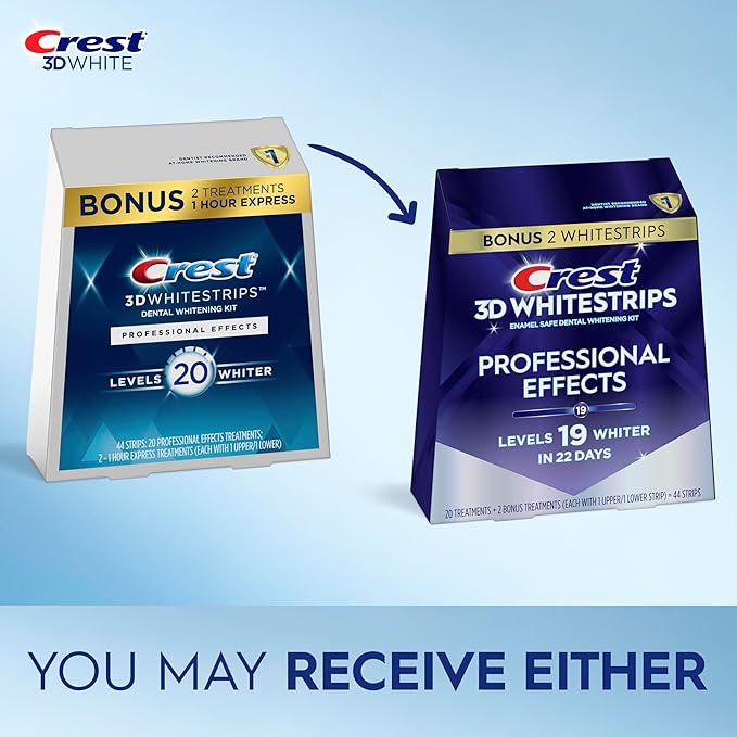 Crest 3D Whitestrips Professional Effects – Teeth Whitening Kit, 22 Treatments (20 + 2 Bonus), Each with 1 Upper/1Lower, 44 Strips – Crest 3DWhite Teeth Whitening Strips
