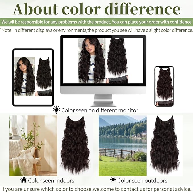 KooKaStyle Invisible Wire Hair Extensions with Transparent Headband Adjustable Size 4 Secure Clips Long Wavy Secret Wire Hairpiece 24 Inch Reddish Chocolate Brown for Women