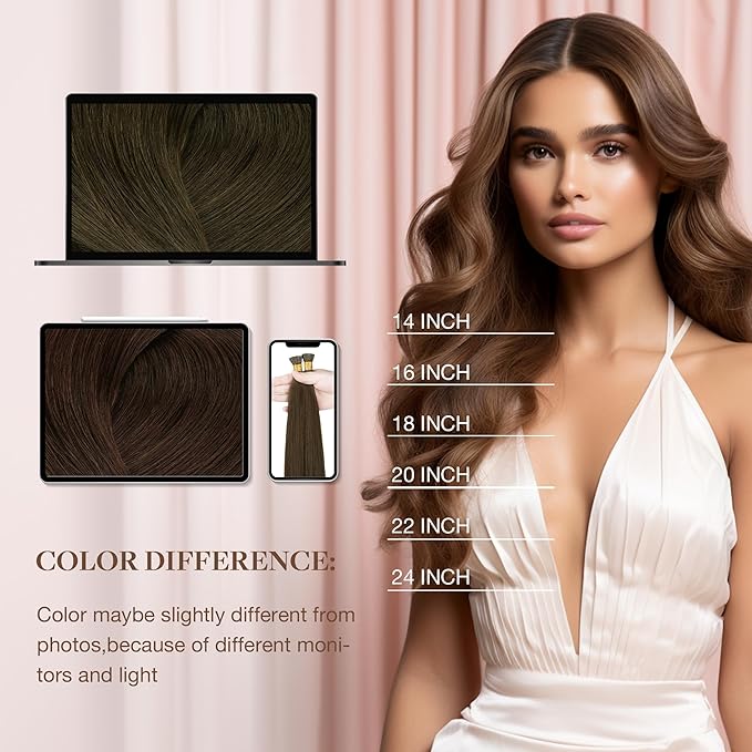 GOO GOO I Tip Hair Extensions, Real Human Hair, 24inch 100g 100S, Cold Fusion, Invisible Remy, 4A Chocolate Brown