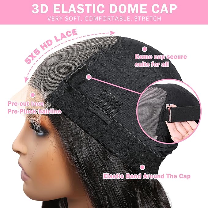 Wear and Go Glueless Wig Pre Cut 240% Density Body Wave Glueless Wigs Human Hair 5.5x5.5 HD Transparent Lace Closure Wigs 32inch Pre Plucked Human Hair With Baby Hair