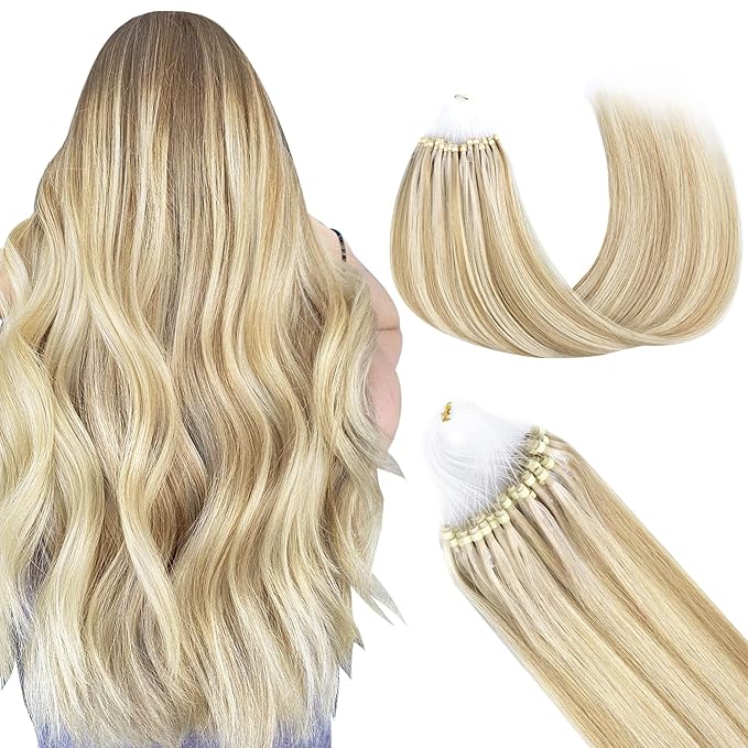 GOO GOO Micro Link Tip Hair Extensions, Real Human Hair, 16inch 50g 50S, Cold Fusion, Invisible Remy, 18A/613A Dark Blonde Highlighted Bleach Blonde