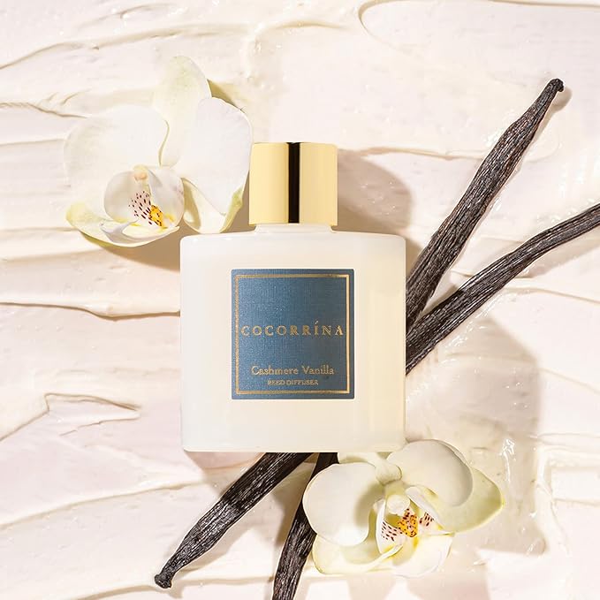 Cocorrína Premium Reed Diffuser Set with Preserved Baby's Breath, Cashmere Vanilla | 6.7 fl oz Reed Diffuser for Bedroom Bathroom Home Décor
