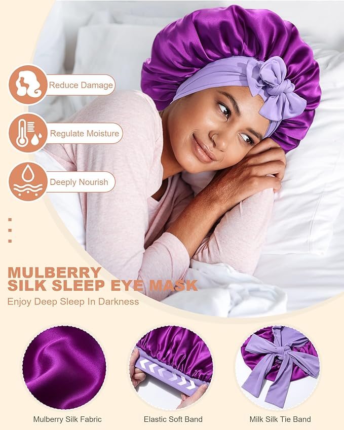 Mulberry Silk Bonnet Sleeping Women Curly Hair Bonnets Tie Band Double Layer Reversible Sleep Bonnet Silk Hair Wrap Sleep Cap