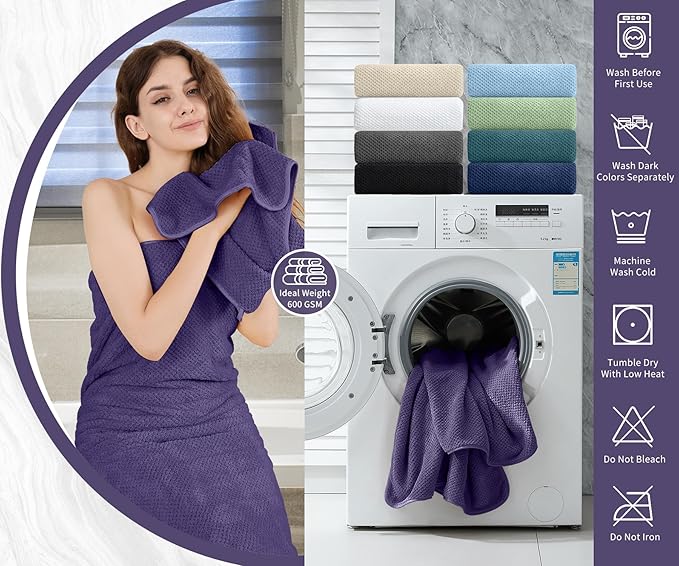 8 Piece Bathroom Towel Set |2 Oversized Large Bath Towels Sheet,2 Hand Towels and 4 Washcloths| 600GSM Ultra Soft Luxury Premium Towel Set Highly Absorbent Quick Dry Hotel Towel Collection,Purple Grey