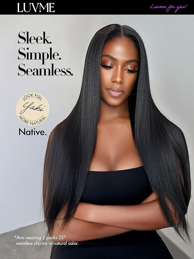 LUVME Yaki Straight Seamless 2 Pack 220g 14Pcs Clip in Hair Extensions Full Max with 26inch Remy Human Hair Extension, Natural Black 100% Real Soft Hair