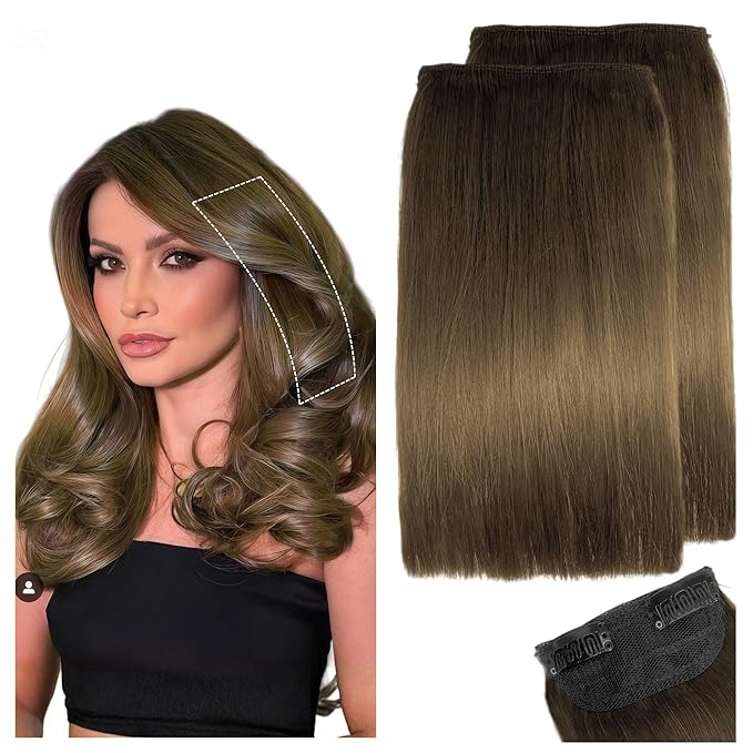 2 Pcs Short Hair Extensions, Real Hair Clip in Extensions Hair Human for Women 12 inch Medium Brown