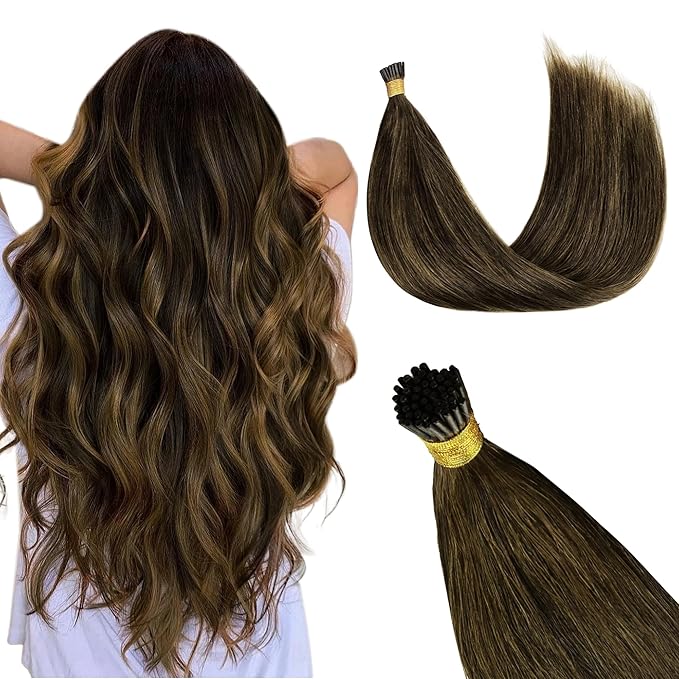 GOO GOO I Tip Hair Extensions, Real Human Hair, 24inch 50g, Cold Fusion, Invisible Remy, 2C/4E/6C Brown Sugar Swirl Highlights