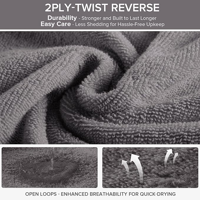 Comfort Spaces Bathroom Towel Set of 6 Piece Luxury Bath Towel Set 2 Hand Towel for Bathroom 2 Washcloth 2 Large Bath Towel Sets 100% Cotton Quick Dry Towel Zero Twist Soft Lightweight Dark Grey