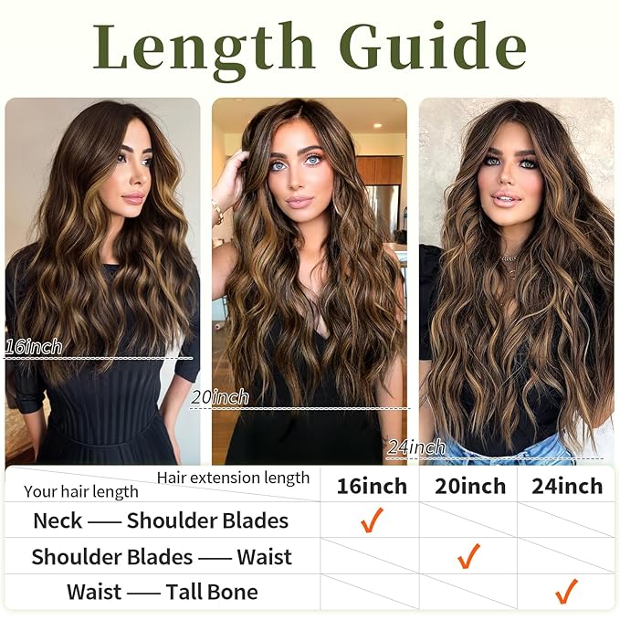 KooKaStyle Invisible Wire Hair Extensions with Transparent Headband Adjustable Size 4 Secure Clips Long Wavy Secret Wire Hairpiece for Women(16 Inch Chestnut Brown with Blonde Highlights)