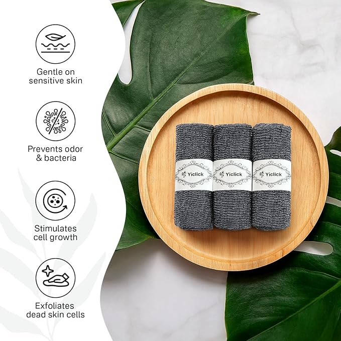 Yiclick Exfoliating Washcloth Towel- Exfoliating Body Scrubber Exfoliator, Back Scrubber for Use in Shower Bath, Exfoliate Rags Wash Cloths, Loofah Lufa Sponge, Body Scrub, Women Men