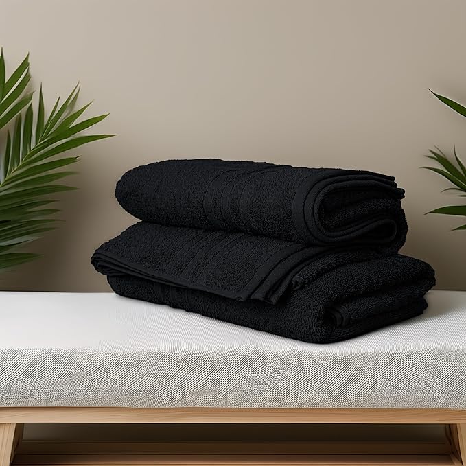 Tens Towels Pack of 4 Soft Bath Towels, 100% Cotton, 27 x 54 Inches, Lightweight & Quick-Dry, Ideal for Daily Bathroom Use, Practical & Comfortable, Black
