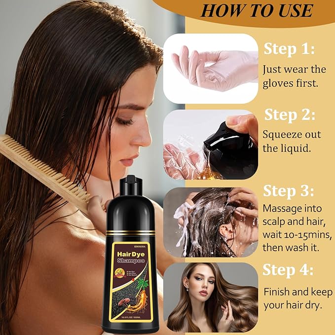 Natural Black Tea Hair Dye Shampoo 3 in 1, Hair Dye Shampoo for Men Women, Instant Black Color Hair Dye for 100% Gray Hair Coverage, Easy to Use, Champu Para Canas for All Hair Types, 16.9 Fl Oz