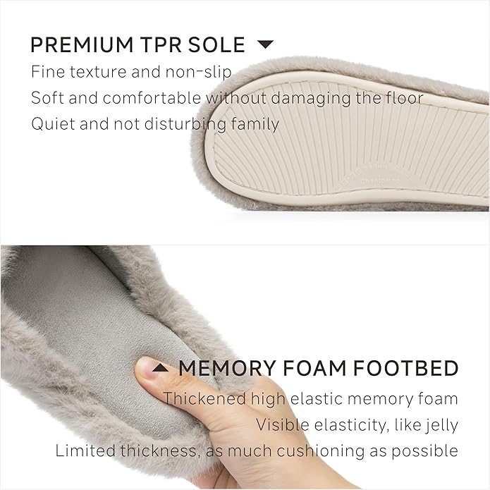 Chantomoo Womens Slippers Memory Foam Fuzzy Cross Band Faux Fur Slippers for Women Gift
