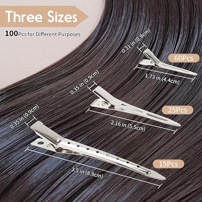 100pcs of three sizes of anti-rust metal alligator clips, Hair Styling, DIY accessories, And item fixation. Two distribution combs for braids, Coloring and styling