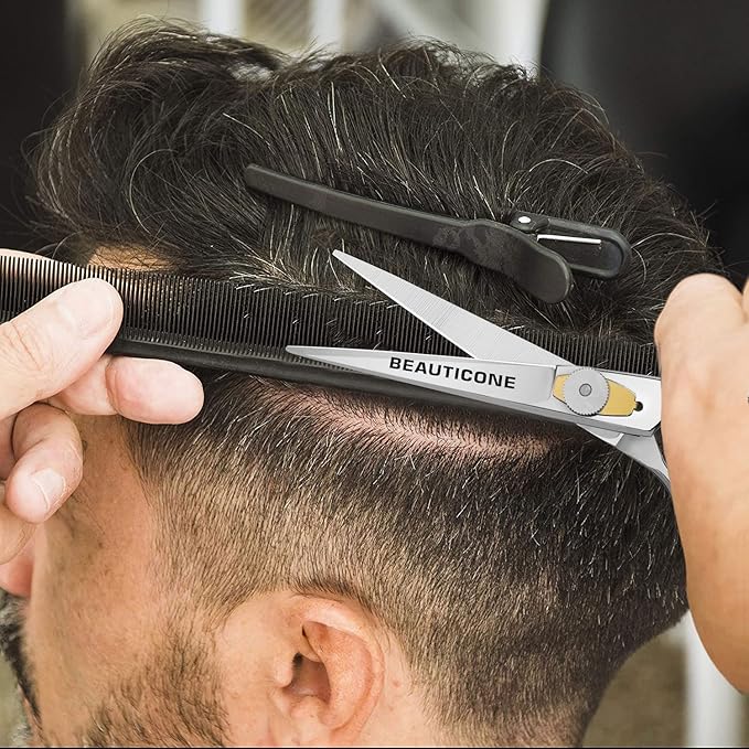 BEAUTICONE Hair Cutting Scissors | 6.5 Inch Professional Stainless Steel Barber Shears | Hairdressing Scissors | Smooth & Sharp Edge Blades - for Men/Women (Silver)