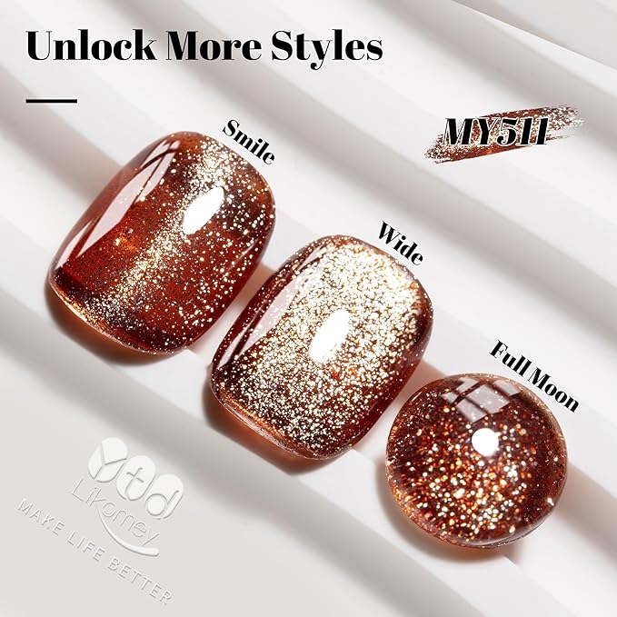 YTD Likomey Platinum Cat Eye Gel Nail Polish,15ml Brown Magnetic Reflective Flash Sparkle Glitter Shiny Salon Home Fall Winter Fall Winter UV Color Varnish with Magnet Stick,HEMA Free TPO Free,MY511