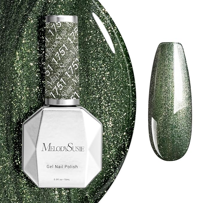 MelodySusie Green Glitter Gel Nail Polish,0.5fl oz Soak Off UV LED Christmas Green Glitter Gel Polish Gift for Women Nail Art Manicure Salon DIY Nail Design Decoration at Home-1751