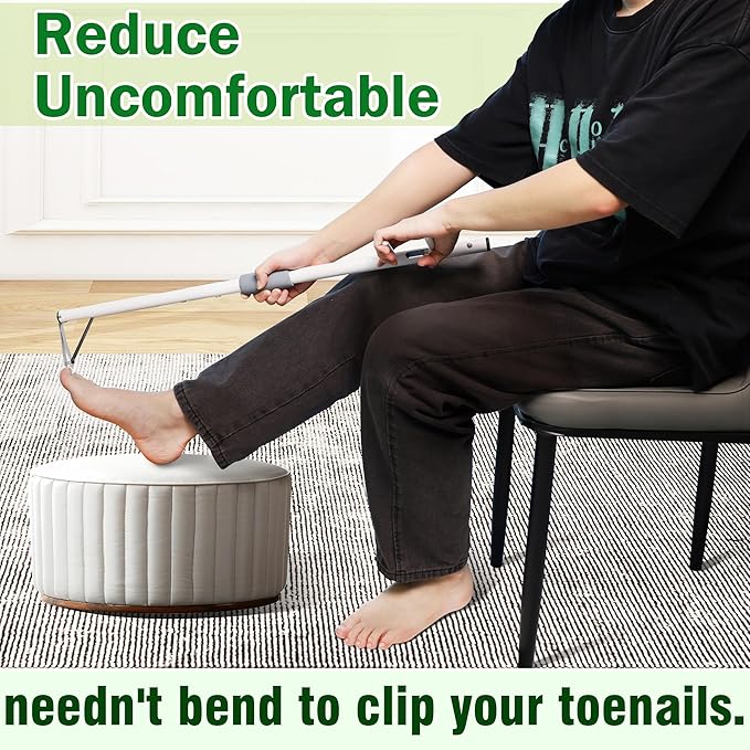 Long Handled Toenail Clippers，4mm Large Opening/No Need to Bending，for Seniors, Overweight, Disabled and Pregnant.(34" / White)