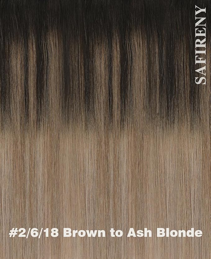 Clip in Hair Extensions Real Human Hair 7pcs 140g 14 Inch Balayage Dark Brown To Dirty Blonde Double Drawn Human Hair (#2/6/18, 14")