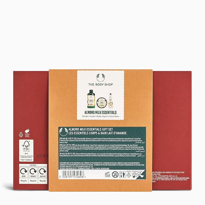 The Body Shop Almond Milk Essentials Gift Set - 3 Piece Set, Includes Shower Gel, Body Yogurt, Hand Cream, Vegan