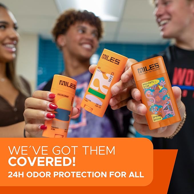 Miles Kids Deodorant for Boys and Girls - Aluminum Free Deodorant for Kids and Teens, Natural, Hypoallergenic, Made in USA - Spring Break Scent, 1-Pack