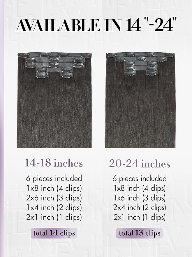 LUVME Invisible Clip in Hair Extensions, Yaki Straight Real Human Hair 16 Inch 2 Pack 220g 12pcs Clip ins Hair Extensions Natural Black for Women